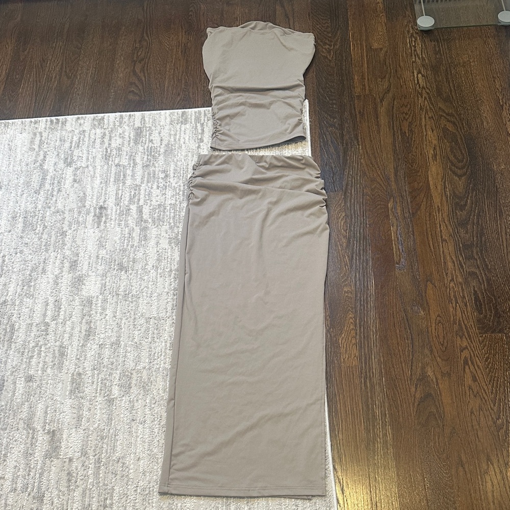 SHEIN Taupe Two-Piece Tube Top & Maxi Skirt Set